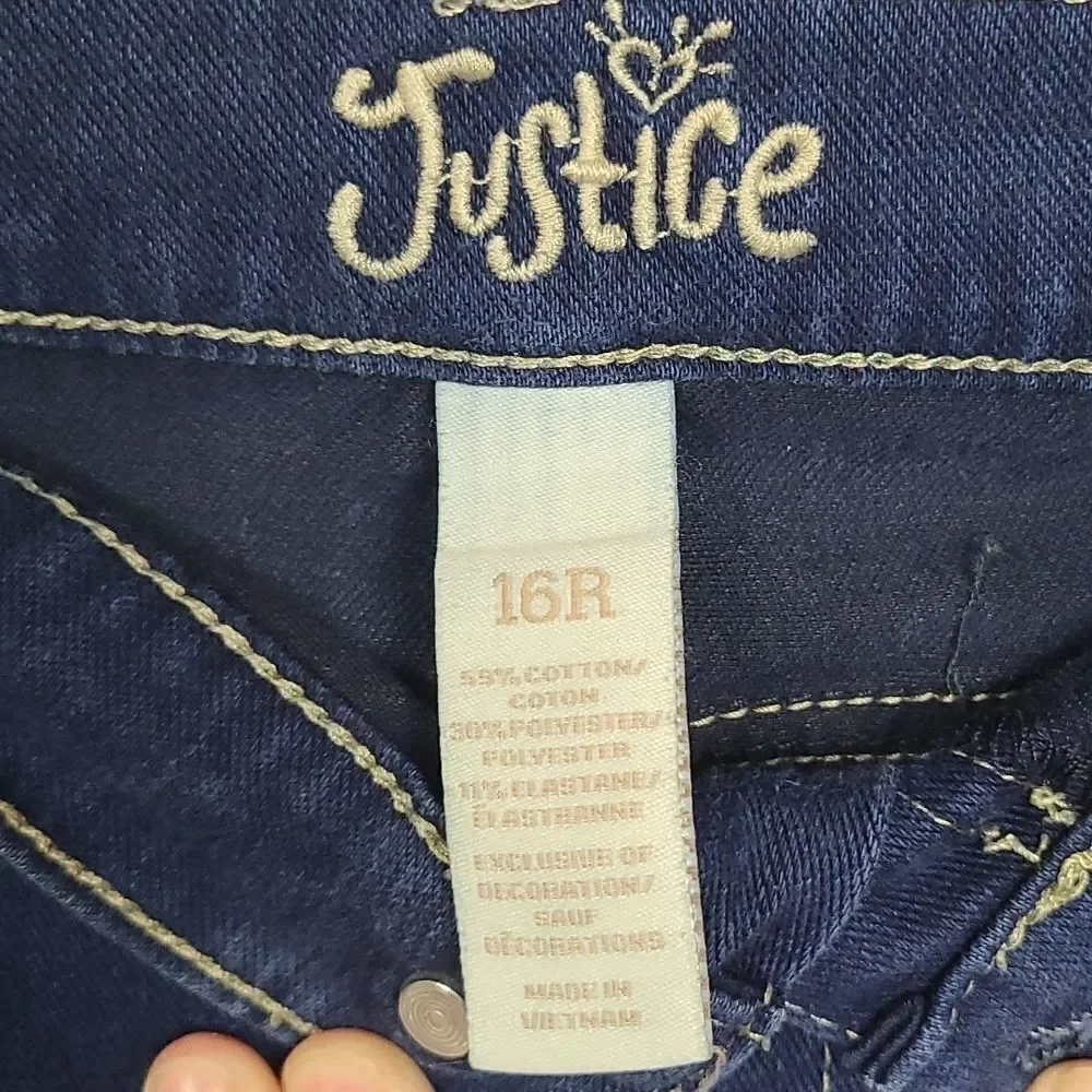 Justice Girls Jeggings Size 16 Blue Stretch Pull On Skinny Capri Jeans School